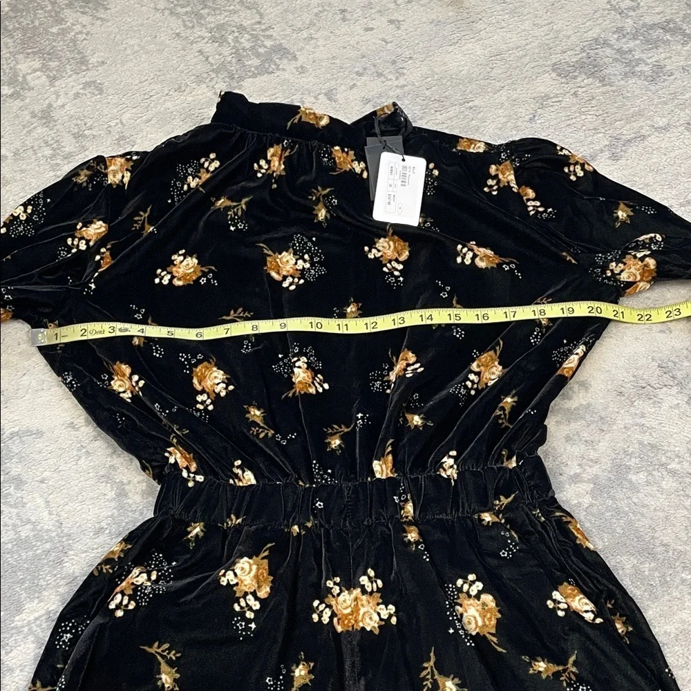 NWT Maje Inouk Floral Velvet Puff Sleeve Playsuit Black Floral Romper Sz 38